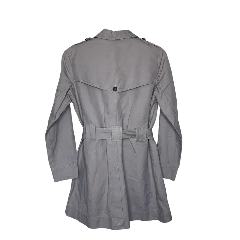Cabi Tanner Trench Coat Linen Cotton Blend in Silver Lake Size Small